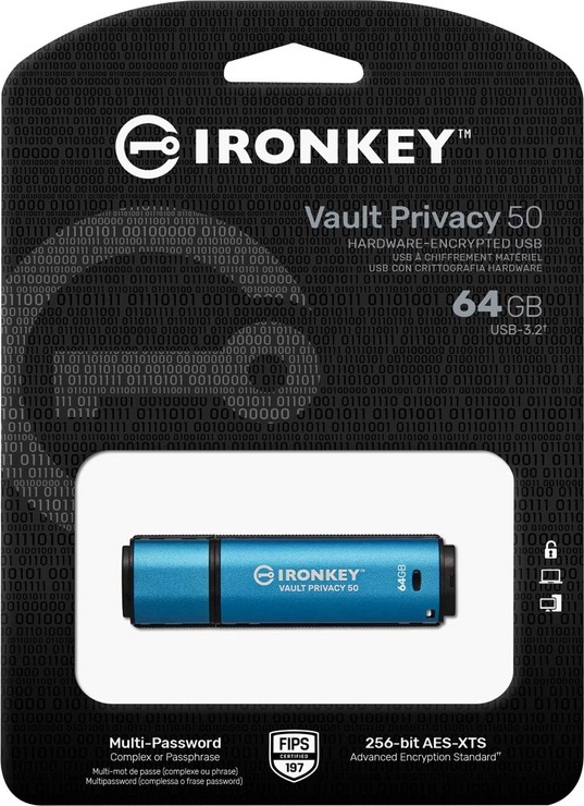 Kingston 64GB IronKey Vault Privacy 50 Šifrovanie AES-256, FIPS 197