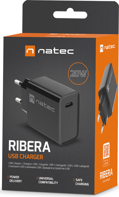 Universální nabíječka Natec RIBERA 20W 1X USB-C, černá