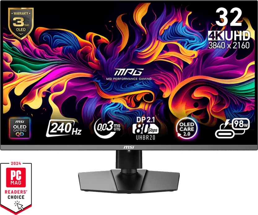 MSI LCD MPG 322URX QD-OLED, 31.5", 3840x2160, QD-OLED, 0,03ms, VESA 100x100, Black