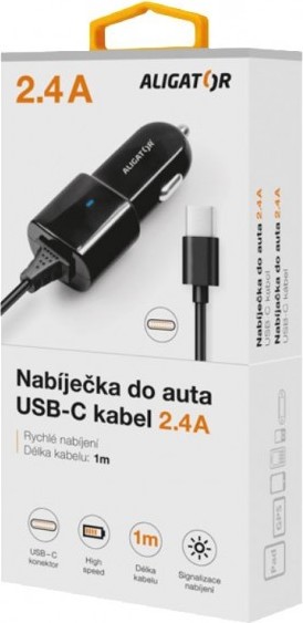 Aligator nab. do auta USB-C s USB TCH 2,4A černá