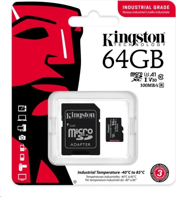 Karta Kingston 64GB microSDXC Industrial C10 A1 pSLC + adaptér SD