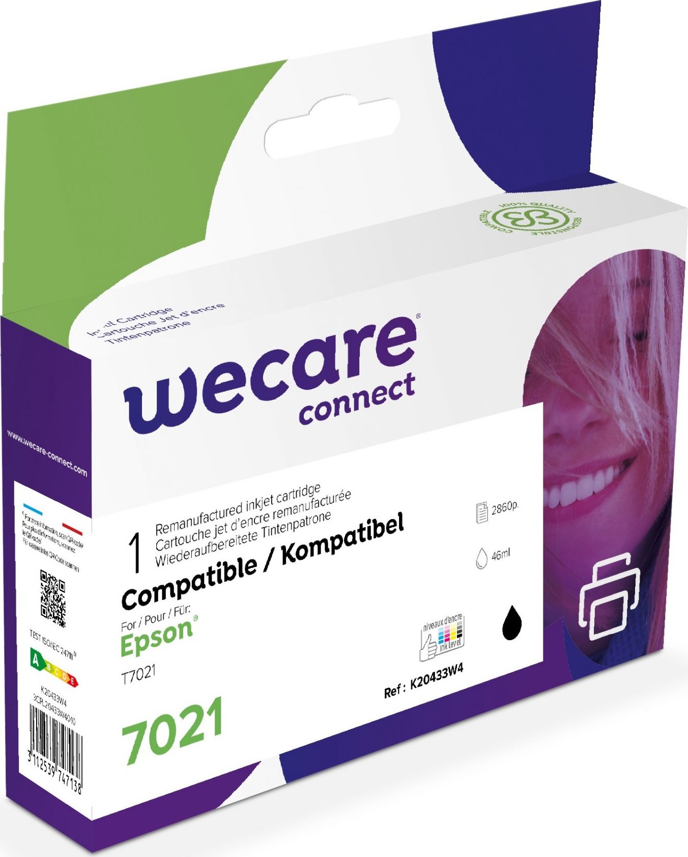 Kazeta WECARE ARMOR pre EPSON Work Force 4015/4515, čierna (T70214010) 46 ml