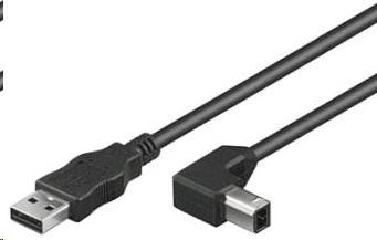 Kábel USB PREMIUMCORD 2.0 Kábel A-B 3 m - ohnutý konektor B 90°