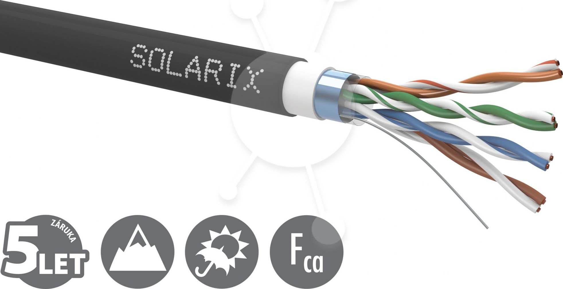 Inštalačný kábel Solarix outdoor FTP, Cat5E, drôt, PVC+PE, dvojitý plášť, cievka 305 m SXKD-5E-FTP-PVC+PE