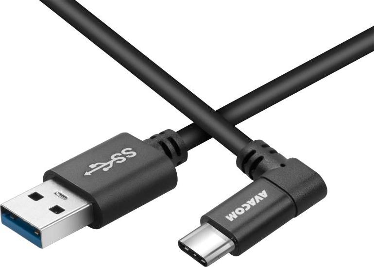 AVACOM Dátový a nabíjací kábel USB - USB Type-C, 100 cm, 90° konektor, čierny