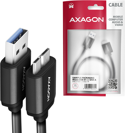 AXAGON BUMM3-AM10AB, SPEED kábel Micro-B USB USB-A, 1 m, USB 3.2 Gen 1, 3A, ALU, tpe, čierna