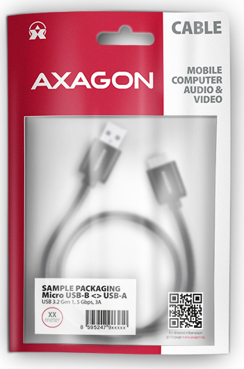 AXAGON BUMM3-AM10AB, SPEED kábel Micro-B USB USB-A, 1 m, USB 3.2 Gen 1, 3A, ALU, tpe, čierna