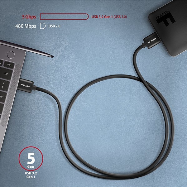 AXAGON BUMM3-AM10AB, SPEED kábel Micro-B USB USB-A, 1 m, USB 3.2 Gen 1, 3A, ALU, tpe, čierna