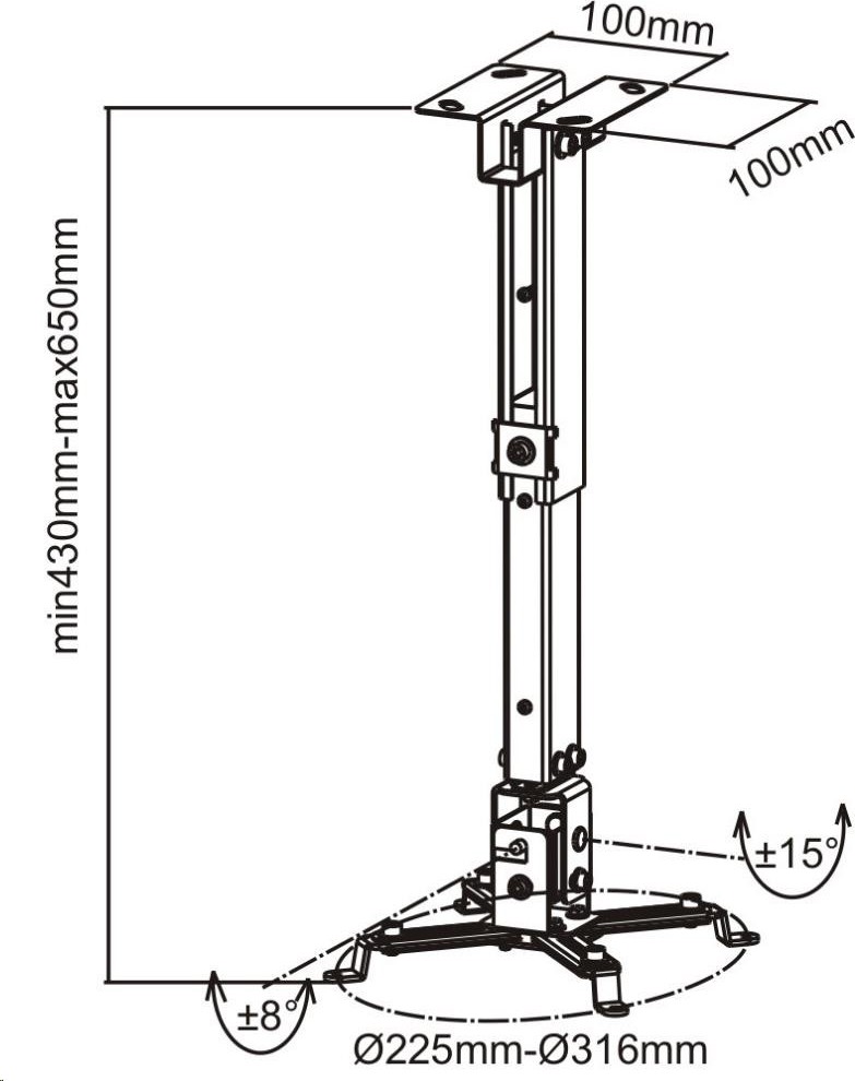 CONNECT IT Stropní držák projektoru P2 43-65cm, naklápěcí (±30°, max. 20kg)