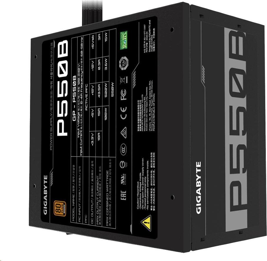 Napájací zdroj GIGABYTE P550B, 550W, 80plus bronze, 12 cm ventilátor
