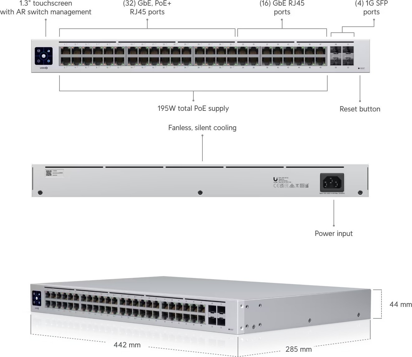 Ubiquiti UBNT UniFi Switch USW-48-POE Gen2 [24xGigabit, 32x PoE out 240W, 802.3at/af, 4xSFP, 104Gbps]