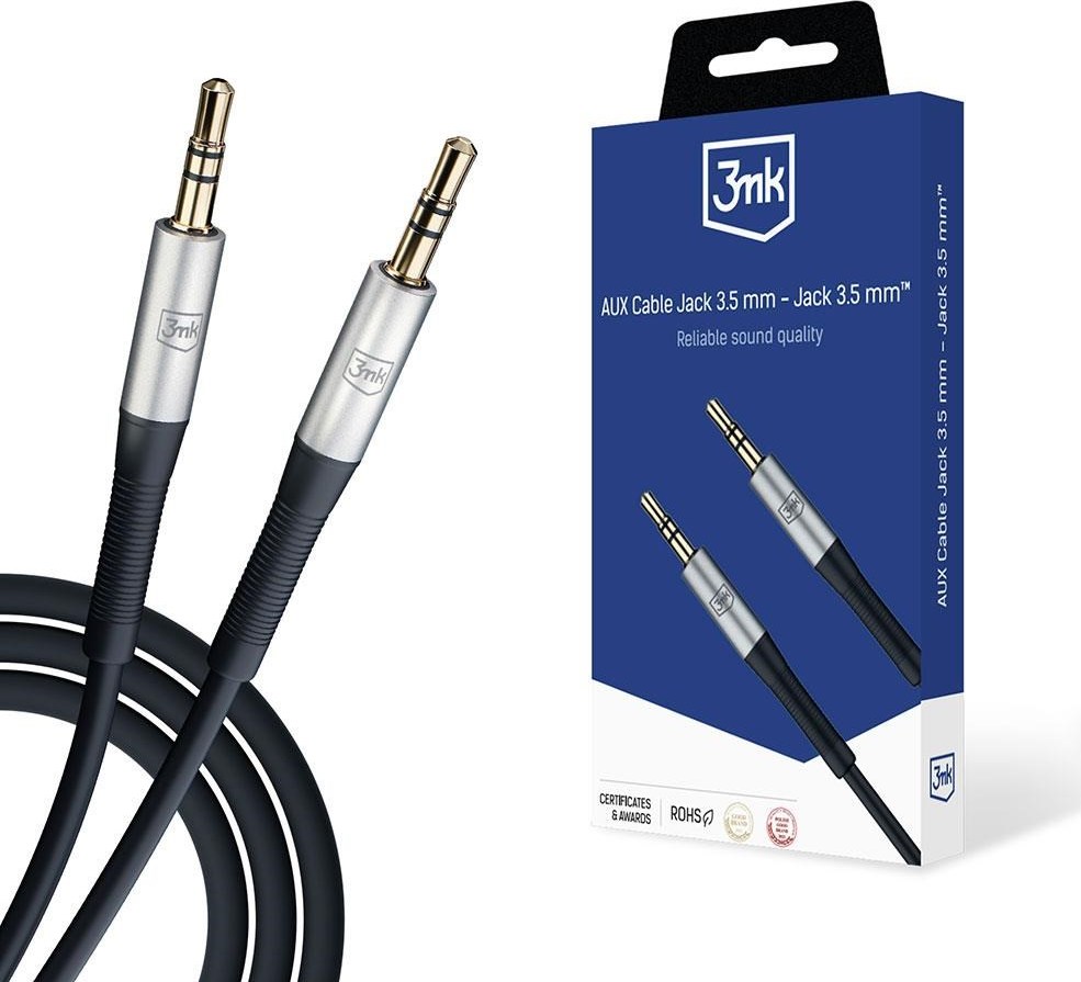 3mk audio kabel - AUX Cable Jack 3,5 mm - Jack 3,5 mm, délka 1 m, černá