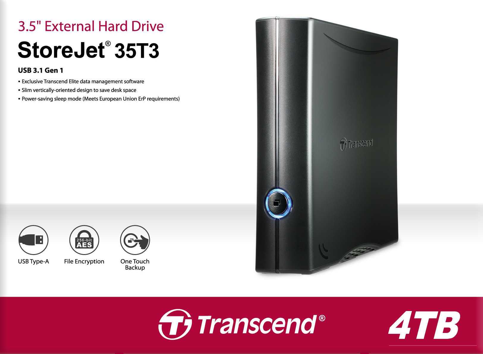 Externý pevný disk TRANSCEND 3,5" USB 3.1 StoreJet 35T3, 4 TB, čierna, Turbo