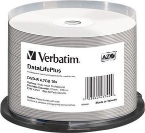 VERBATIM DVD-R(50-Pack)Vreteno/Printable/16x/4.7GB/ŠIROKÝ POTLAČITEĽNÝ POVRCH NON-ID