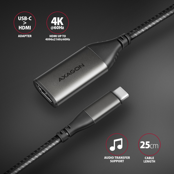 AXAGON RVC-HI2M, USB-C -> HDMI 2.0a redukcia / adaptér, 4K/60Hz HDR10