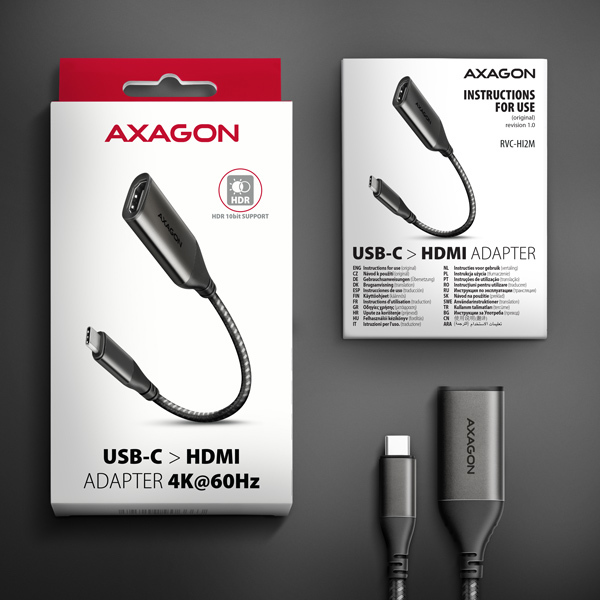 AXAGON RVC-HI2M, USB-C -> HDMI 2.0a redukcia / adaptér, 4K/60Hz HDR10