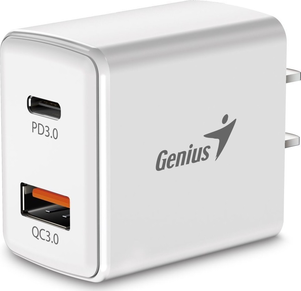 GENIUS nabíječka PD-20AC, 20W, rychlé nabíjení, USB-C PD3.0, USB-A QC3.0, bílá