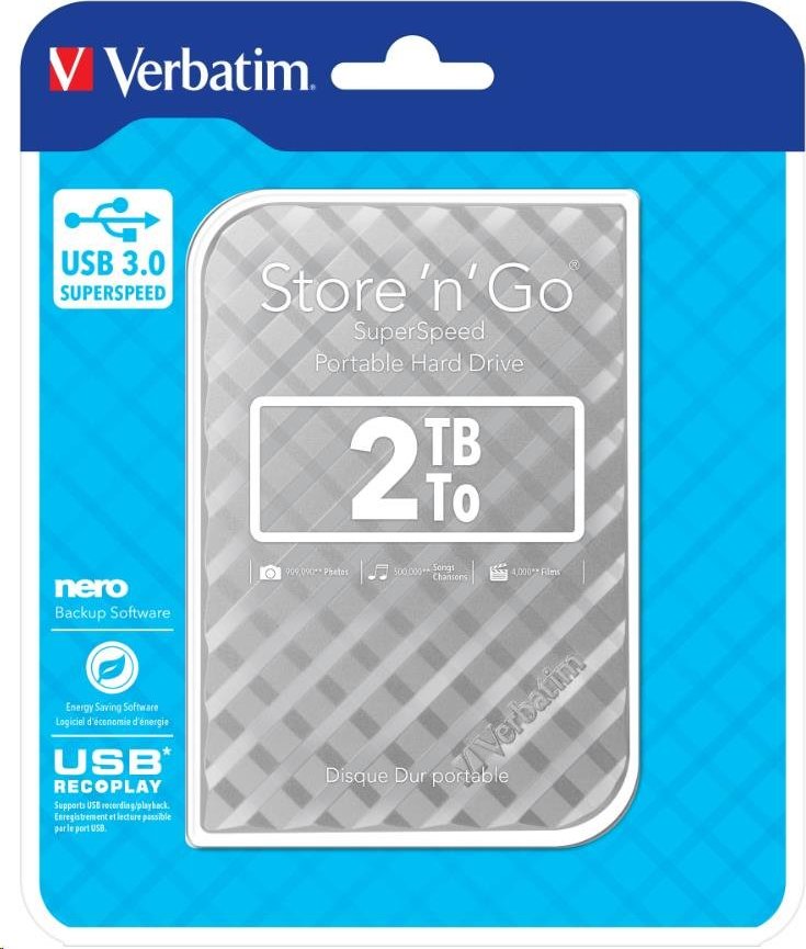 VERBATIM HDD 2.5" 2TB prenosný pevný disk Store 'n' Go USB 3.0, Silver GEN II