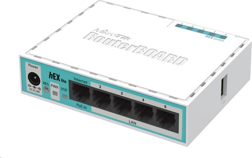 MikroTik RouterBOARD hEX lite, 850MHz CPU, 64MB RAM, 5x LAN, vrátane. Licencia L4