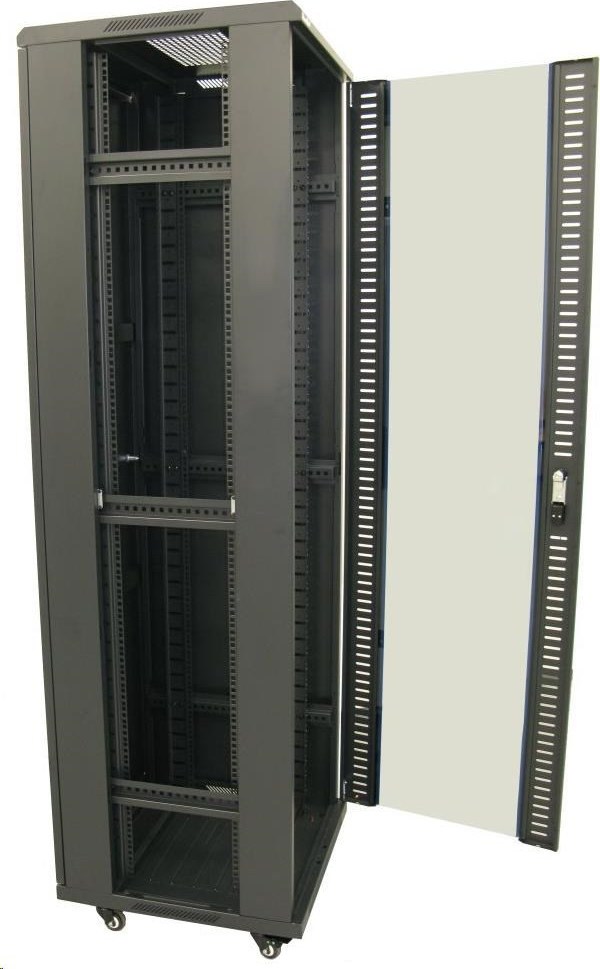 XtendLan 19" stojanový rozvaděč 42U 600x800, nosnost 800kg, skleněné dveře, plná záda, kolečka,černý