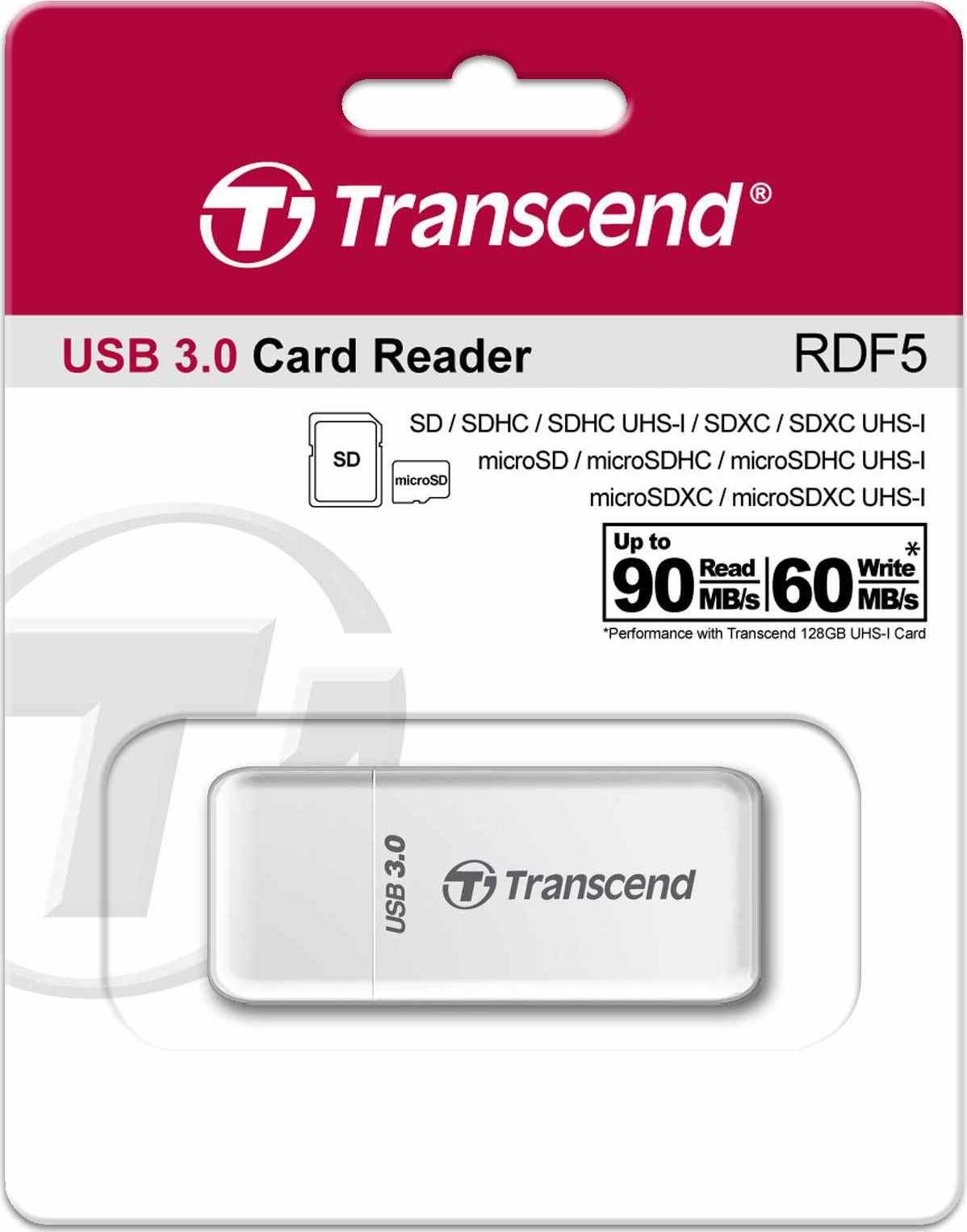 Čítačka kariet TRANSCEND F5, USB 3.0, biela