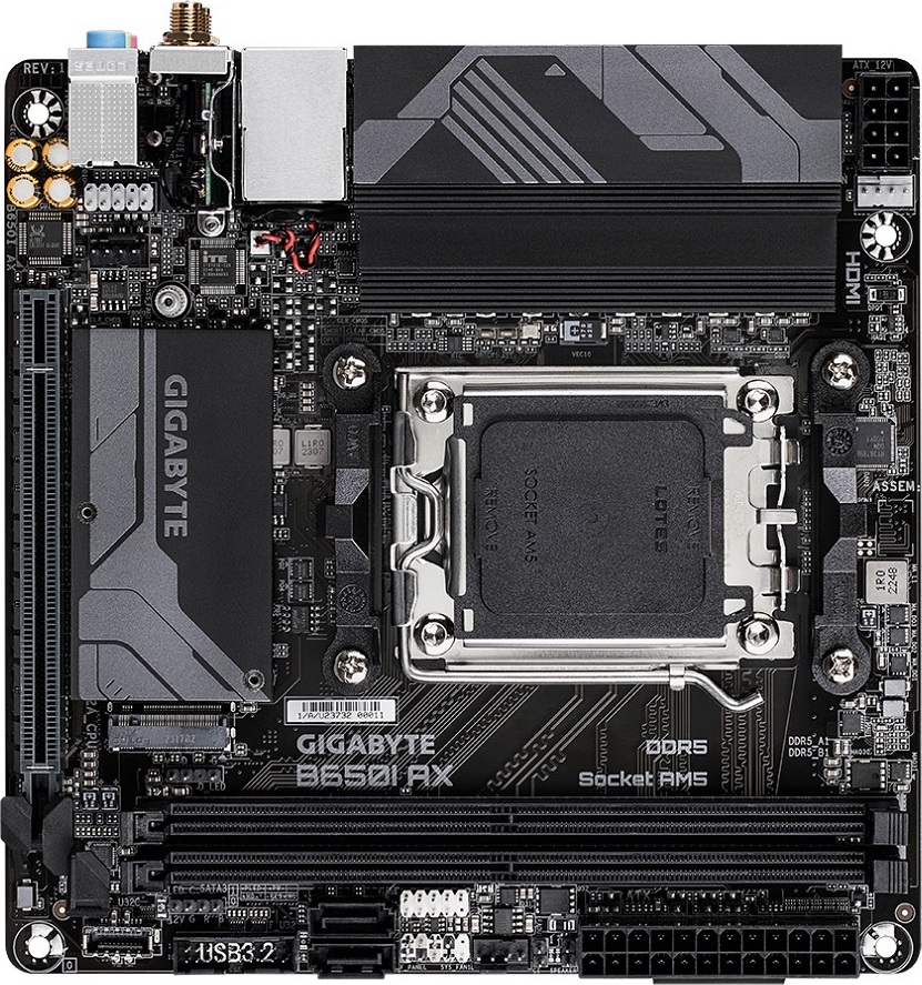 GIGABYTE MB Sc AM5 B650I AX, AMD B650, 2xDDR5, 1xDP, 1xHDMI, WI-FI, mini-ITX