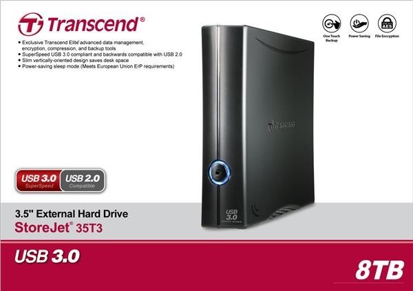 Externý pevný disk TRANSCEND 3,5" USB 3.1 StoreJet 35T3, 8 TB, čierna, Turbo