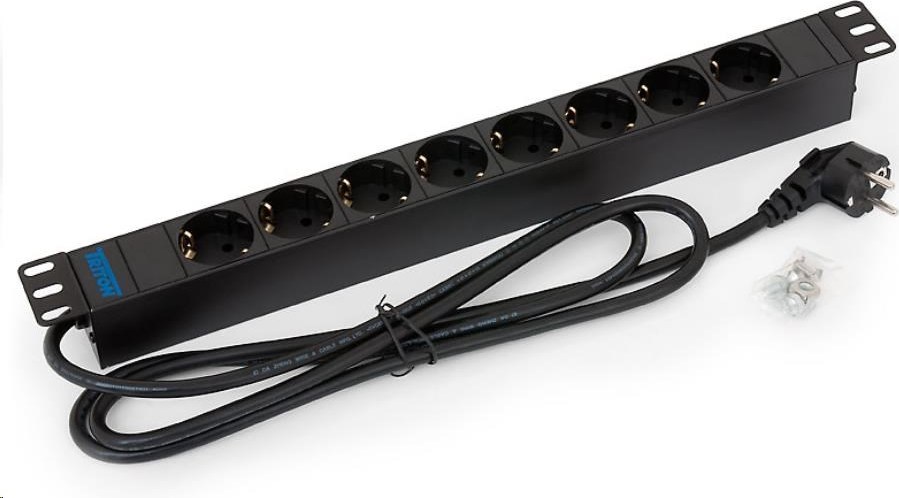 TRITON 19" rozvádzač 8x230V DIN - 2m, čierny