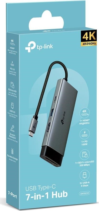 TP-Link UH7021C USB-C hub 7v1 (3x USB3.2Gen1,1xUSB-C3.2Gen1, 1xHDMI, 1xSD, 1xmicroSD, PD 100W)