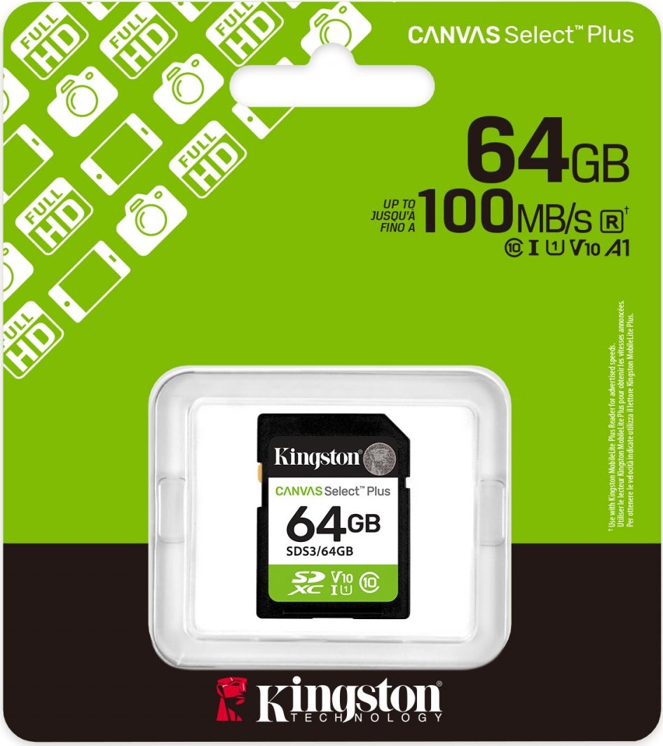 Kingston SDXC karta 64GB Canvas Select Plus, U1, V10, A1