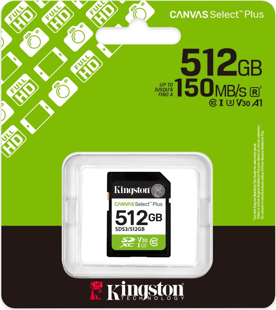 Kingston SDXC karta 512GB Canvas Select Plus, U1, V10, A1
