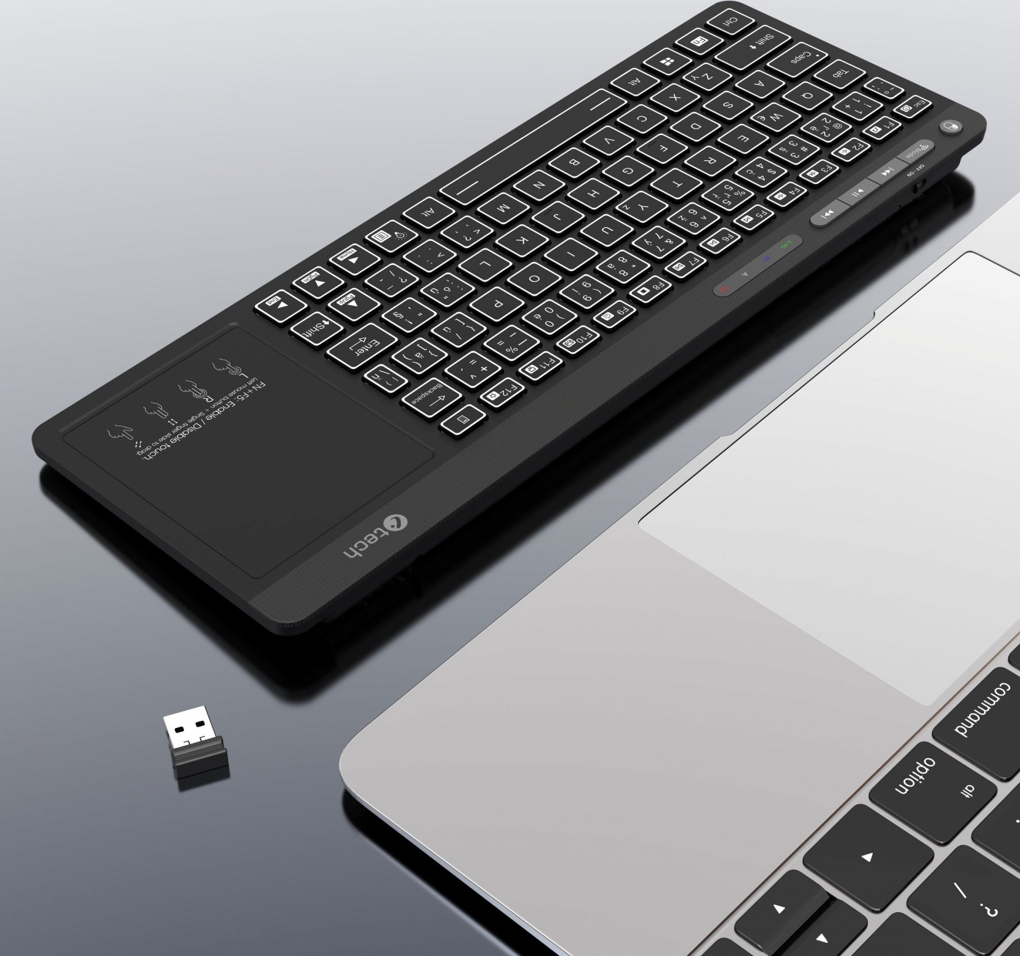 C-TECH Klávesnice WLTK-03, Bezdrátová, Touchpad, černá