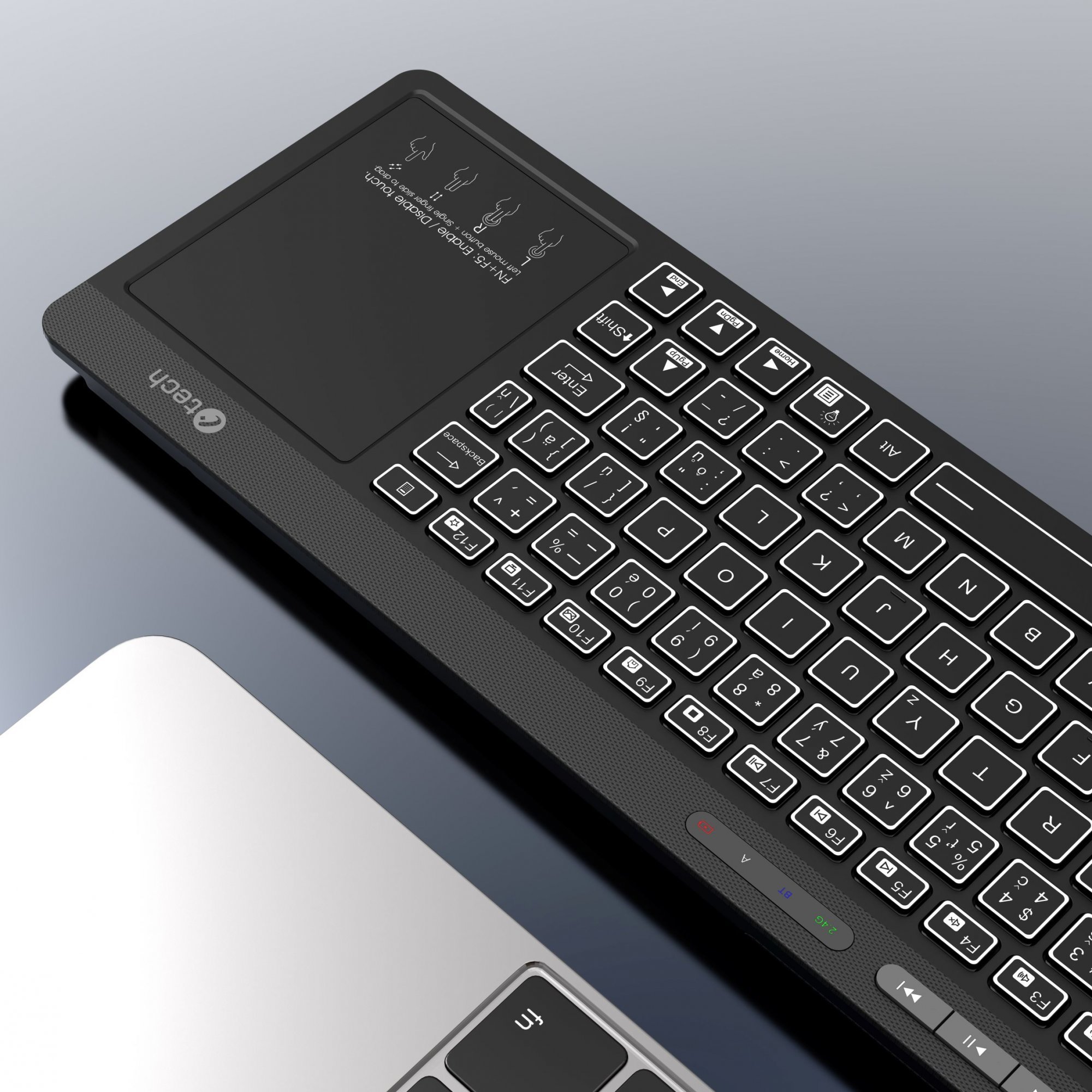C-TECH Klávesnice WLTK-03, Bezdrátová, Touchpad, černá