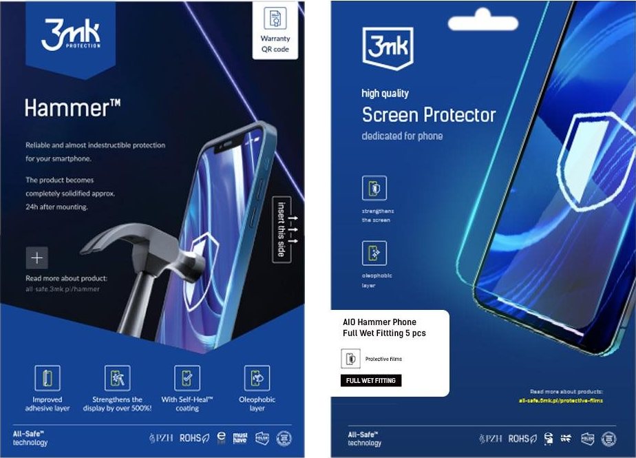 3mk All-Safe - AIO fólie Hammer Full Wet Fitting Phone, 5 ks