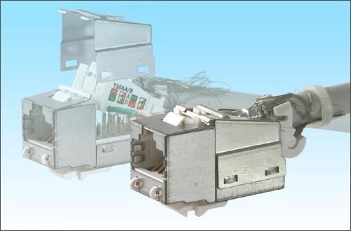 Keystone LEXI-Net Cat6A, STP, samozářezový, stříbrný s vyvazovacím očkem