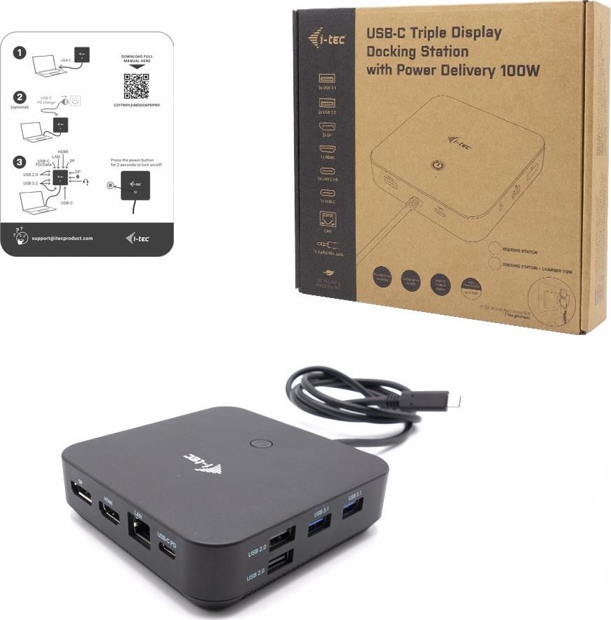 i-tec USB-C HDMI + Dual DP Docking Station + Power Delivery 100 W