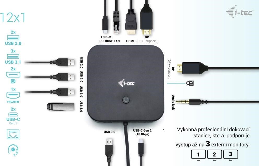 i-tec USB-C HDMI + Dual DP Docking Station + Power Delivery 100 W