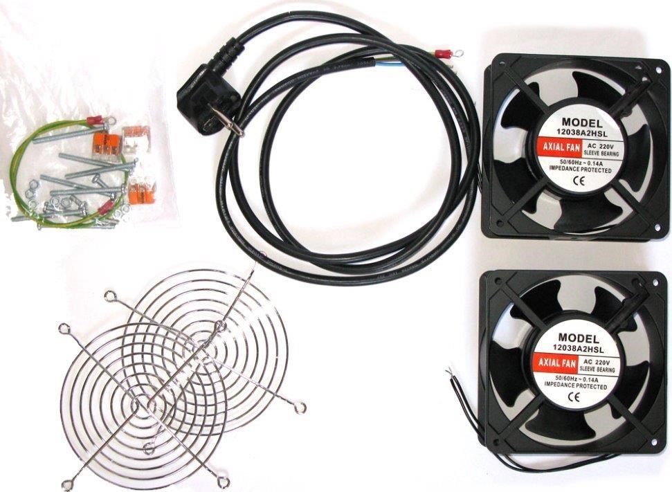XtendLan 19" ventilace pro nástěnné rozvaděče XtendLan, 2 ventilátory 120mm, napájecí kabel, spojovací materiál