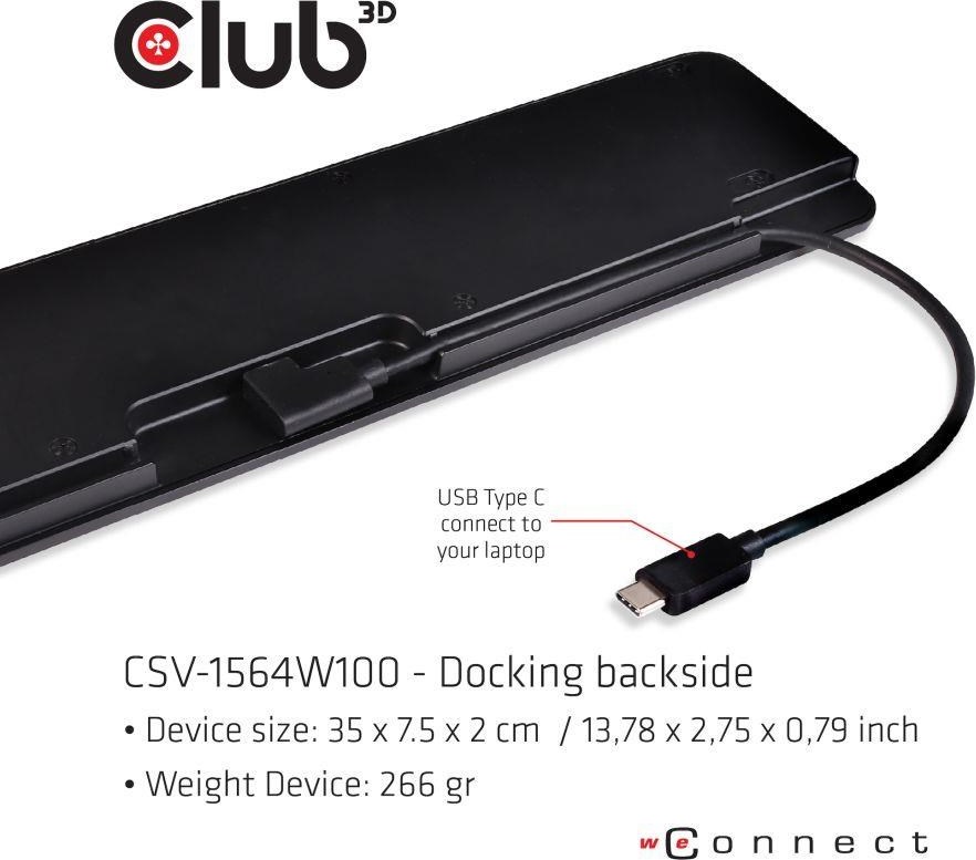 Club 3D Dokovacia stanica Club3D USB-C 3.2 s napájacím adaptérom Triple Display Dynamic PD, 100 W