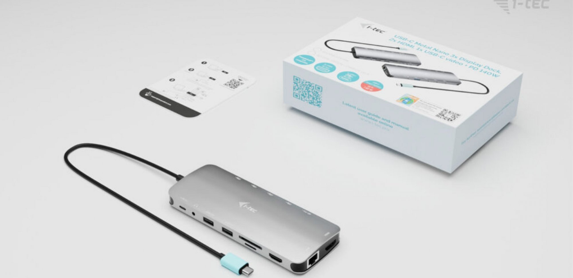 i-tec USB-C Metal Nano 3x Display Dock, 2x HDMI 1x USB-C video,PD 140W + Universal Charger 140 W