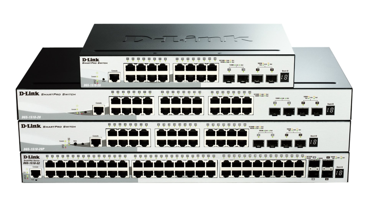 D-Link DGS-1510-28P 28-portový gigabitový stohovateľný SmartPro PoE switch, 24x gigabitový RJ45, 2x 10G SFP+ port, 2x SFP port