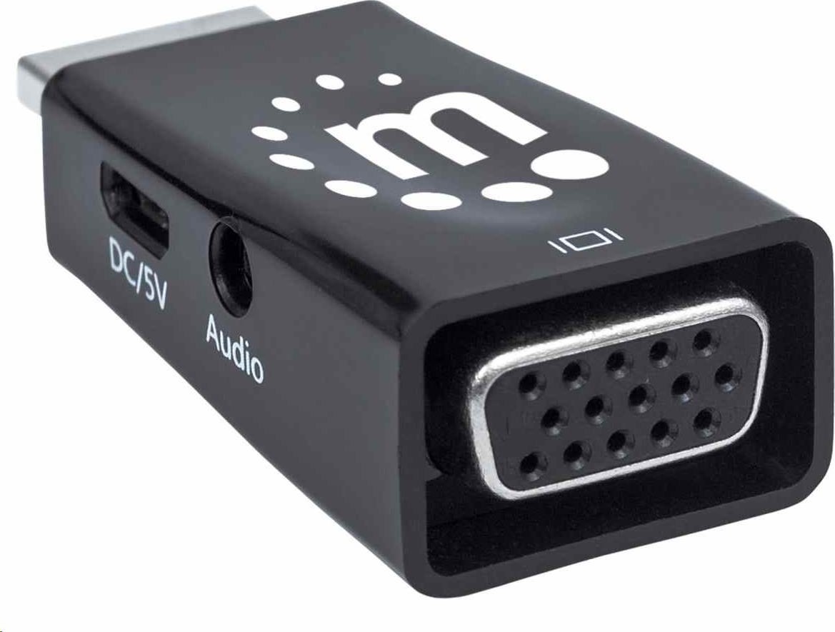 Adaptér Manhattan HDMI na VGA, mikrokonvertor, HDMI samec na VGA samica, audio, čierny