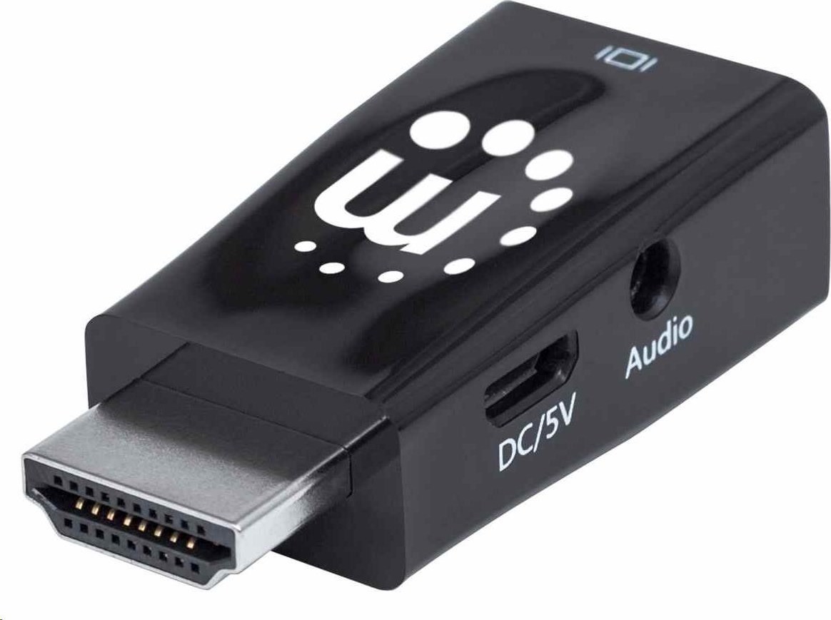 Adaptér Manhattan HDMI na VGA, mikrokonvertor, HDMI samec na VGA samica, audio, čierny
