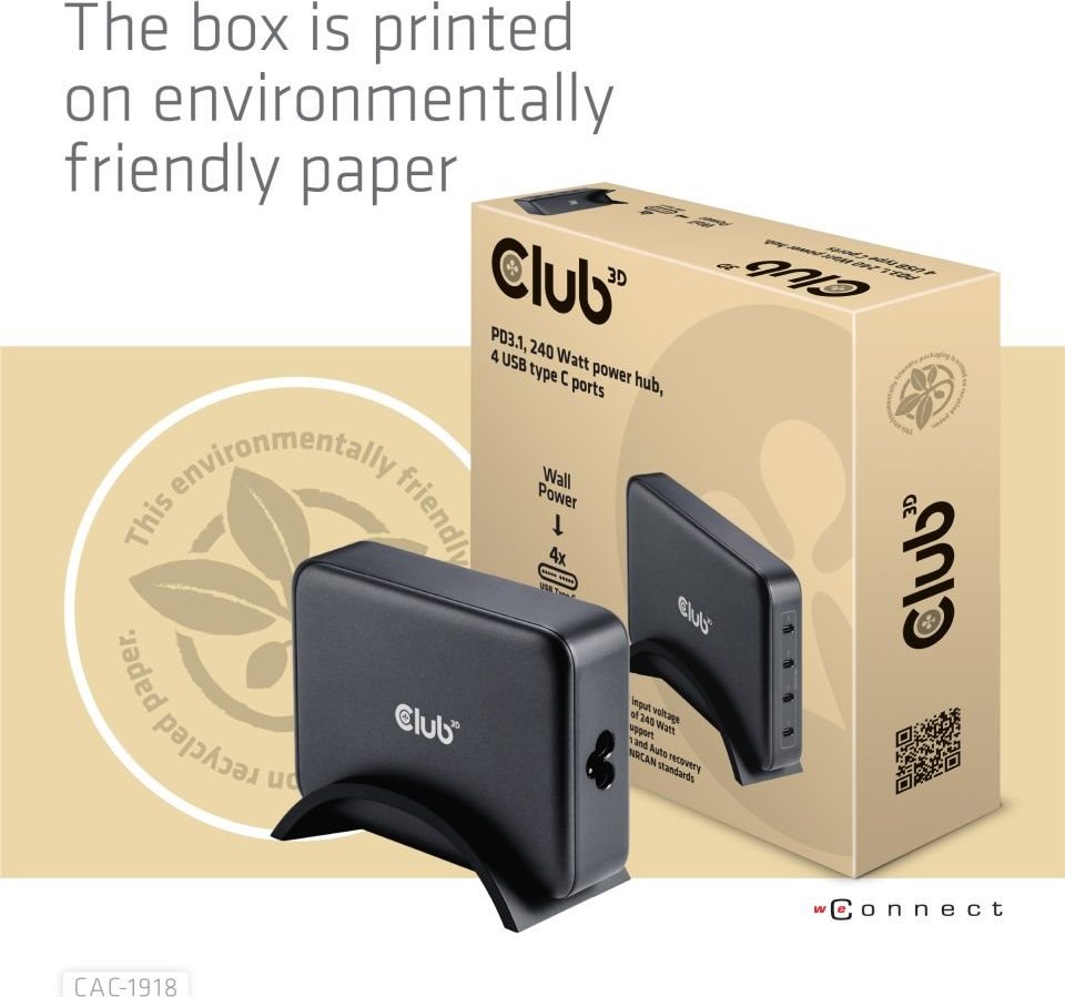 Club 3D Club3D cestovní nabíječka 240W GaN technologie, 4xUSB-C, PPS + PD 3.1 Support