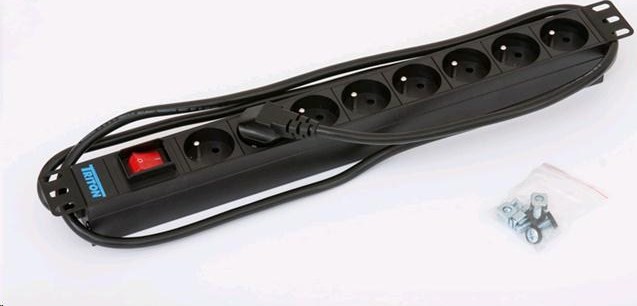 TRITON 19" rozvádzač 8x230V - 2m, vypínač, čierny