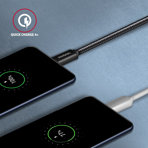 AXAGON BUCM3-CM20AB, SPEED kábel USB-C USB-C, 2 m, USB 3.2 Gen 1, PD 60W 3A, ALU, opletenie, čierna