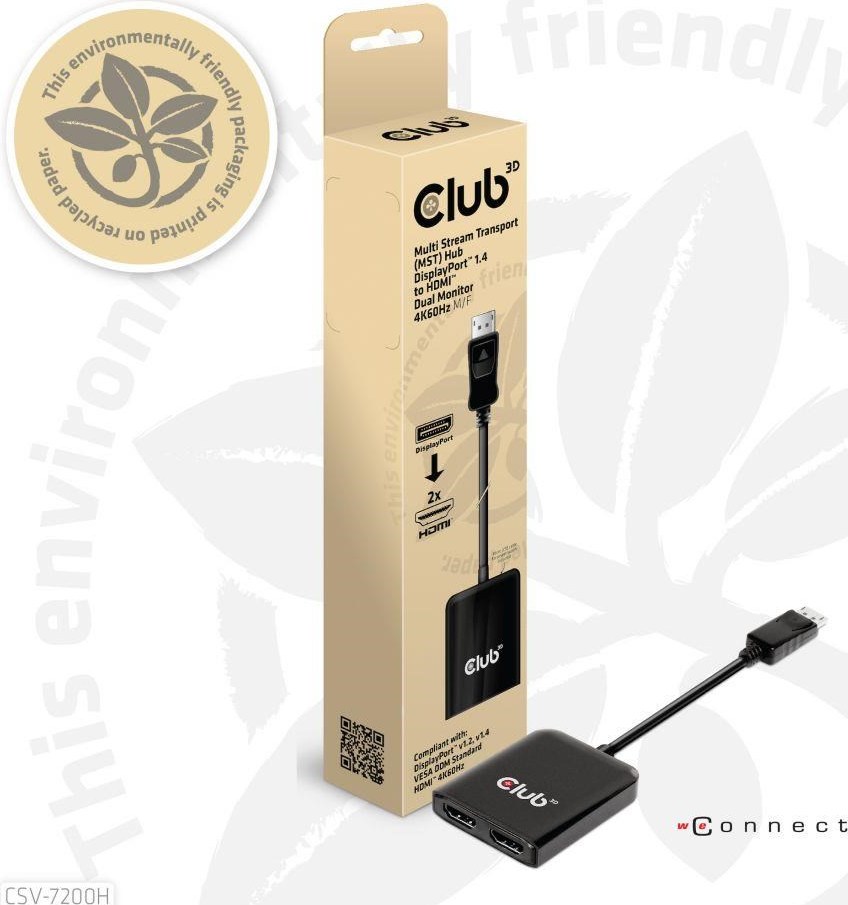 Club 3D Club3D hub MST (Multi Stream Transport) DisplayPort 1.4 až 2xHDMI duálny monitor 4K60Hz (M/F)