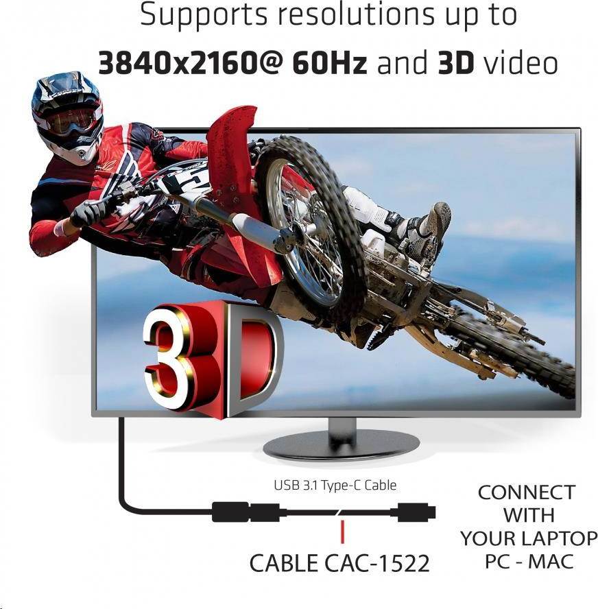 Club 3D Club3D Kabel USB 3.1 typ C Gen2 4K60Hz UHD Power Delivery 100W, (M/M), 80cm