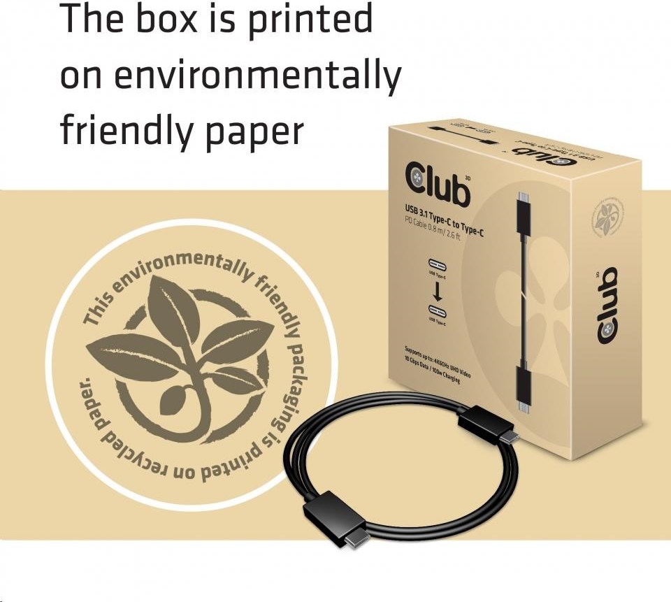 Club 3D Club3D Kabel USB 3.1 typ C Gen2 4K60Hz UHD Power Delivery 100W, (M/M), 80cm
