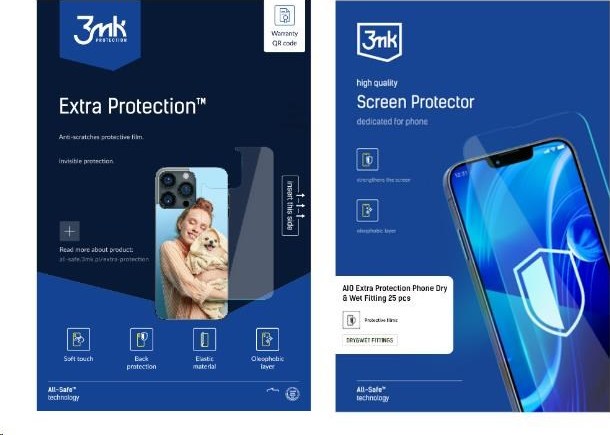 3mk All-Safe - AIO fólie Extra Protection Phone Dry & Wet Fitting, 25 ks